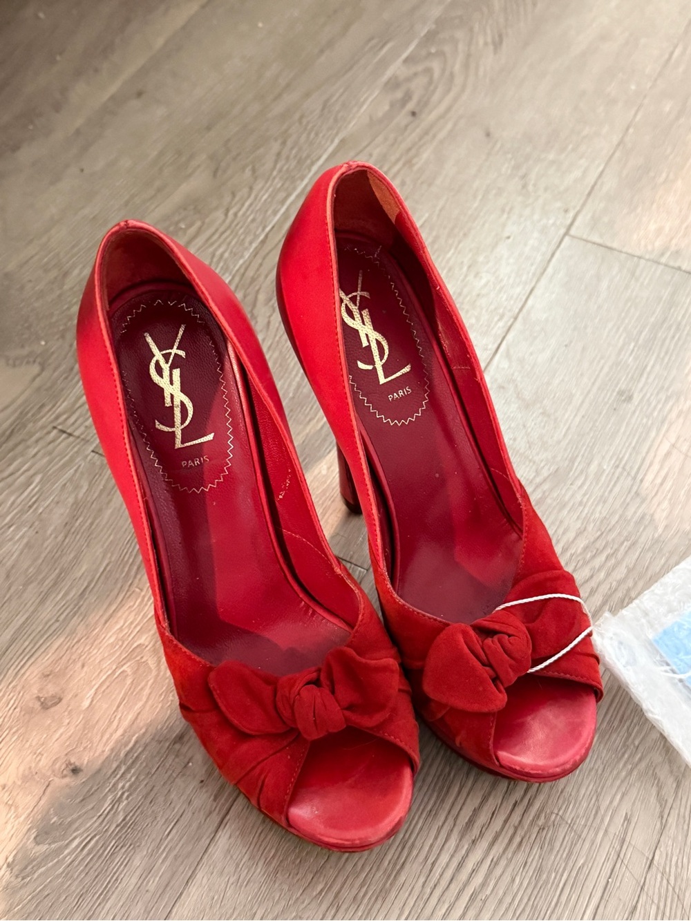Saint Laurent Red Suede Peep-Toe Knot US6 - Picture 1 of 2